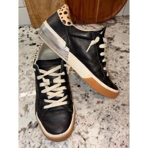 Dolce Vita Black Leather Leopard Sneakers Silver Heel Sz 6 Preowned